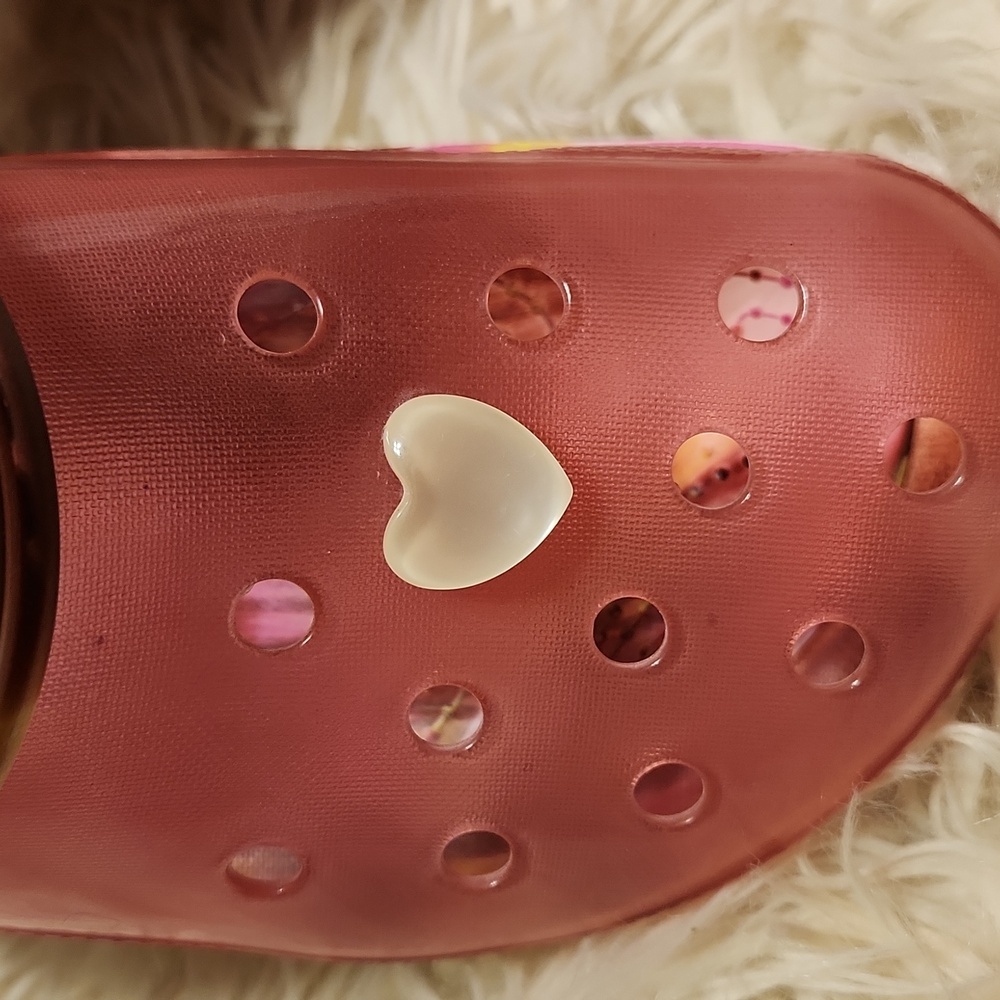 Pink irredesent Crocs Clogs with Heart Charms - Picture 2 of 4